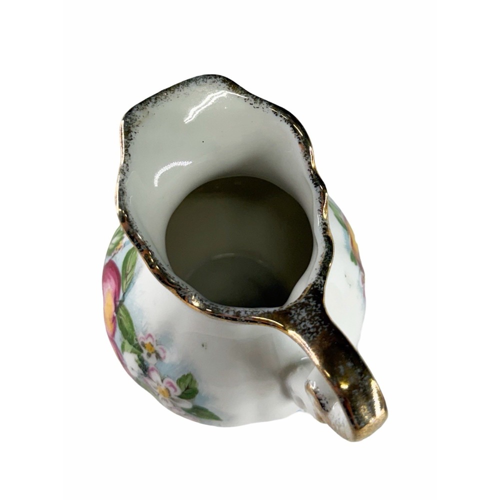 Vintage Hand Painted Creamer Underplate Set Pink Apples Gold Trim Porcelain EUC - Picture 11 of 13